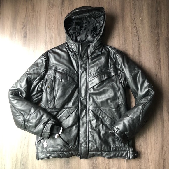 Vintage Section Snowboarding Jacket Men’s Medium Black Leather Snow Parka Hooded - Picture 1 of 16